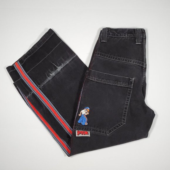 black jeans with red pockets 90s